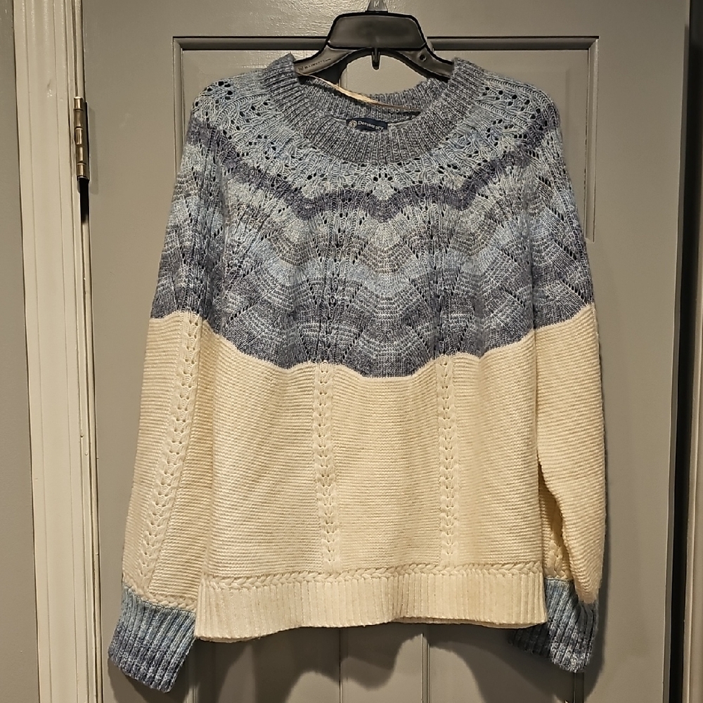 NWT Democracy SWEATER Navy Cream Patterned Cable Knit Size 2x Women